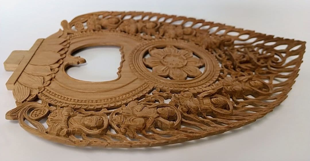 光背(3寸坐像用)#416 透し彫 奏楽飛天 宝塔◆白檀 木彫 仏像付属品