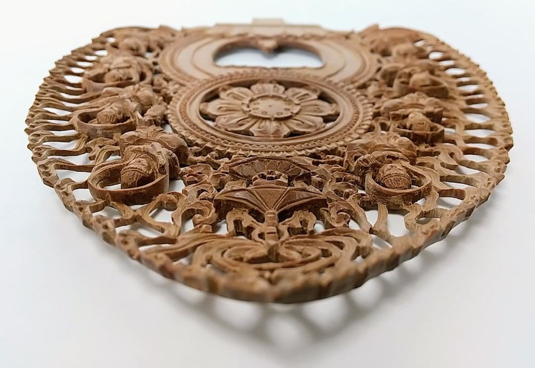 光背(3寸坐像用)#416 透し彫 奏楽飛天 宝塔◆白檀 木彫 仏像付属品