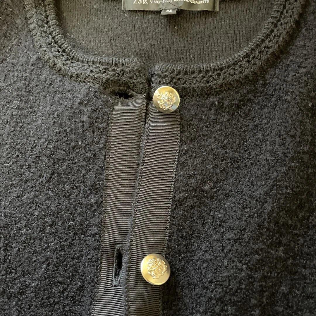 23区　ミニブークレニット カーディガン　ブラック　38