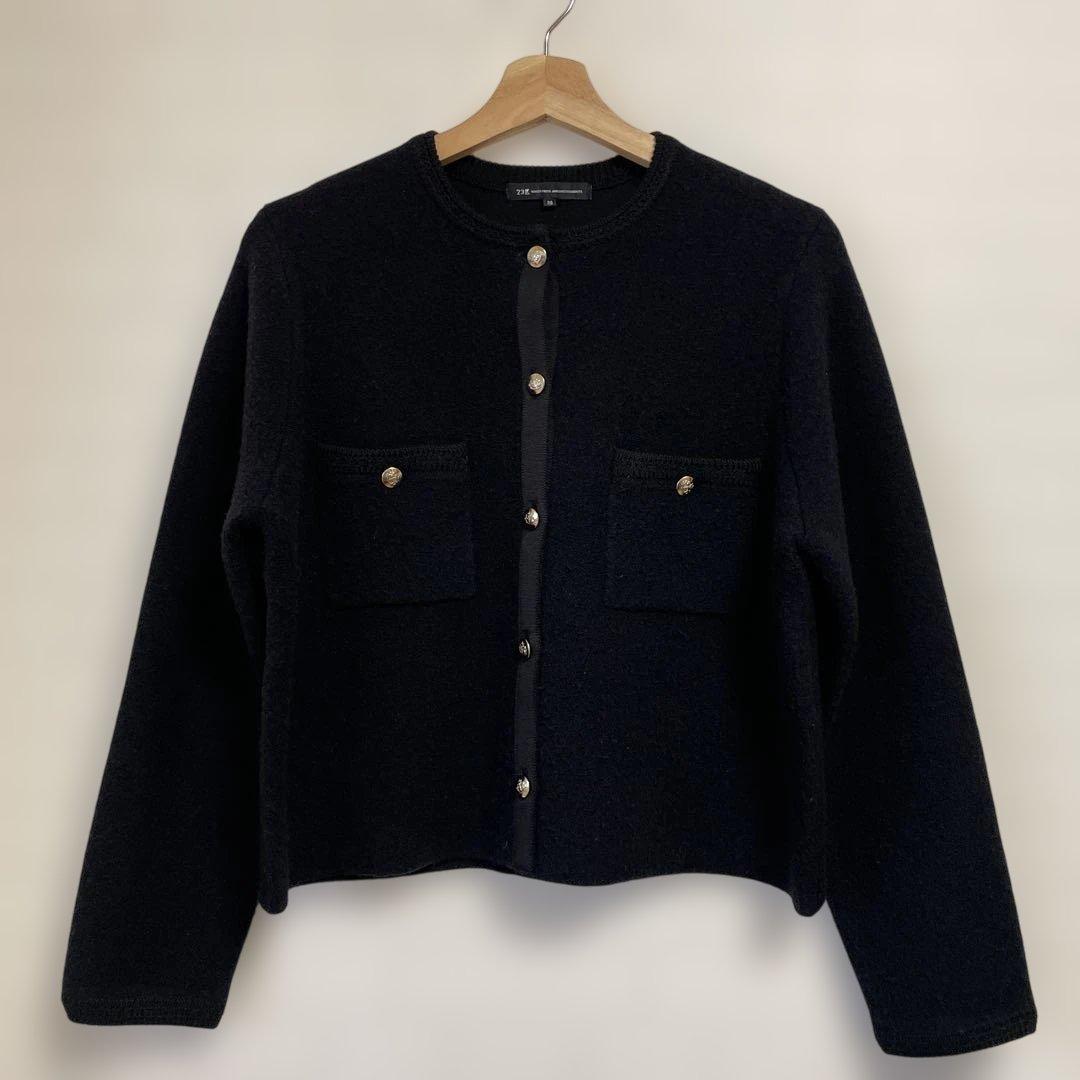 23区　ミニブークレニット カーディガン　ブラック　38