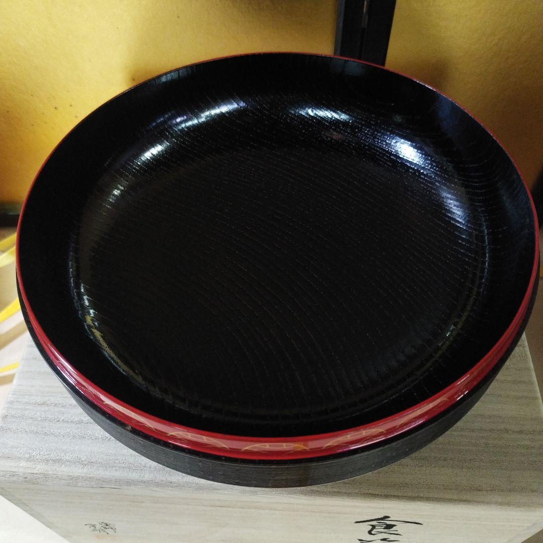 漆器 蓋付き器 黒色 金色帯　塗師　宗明　食籠