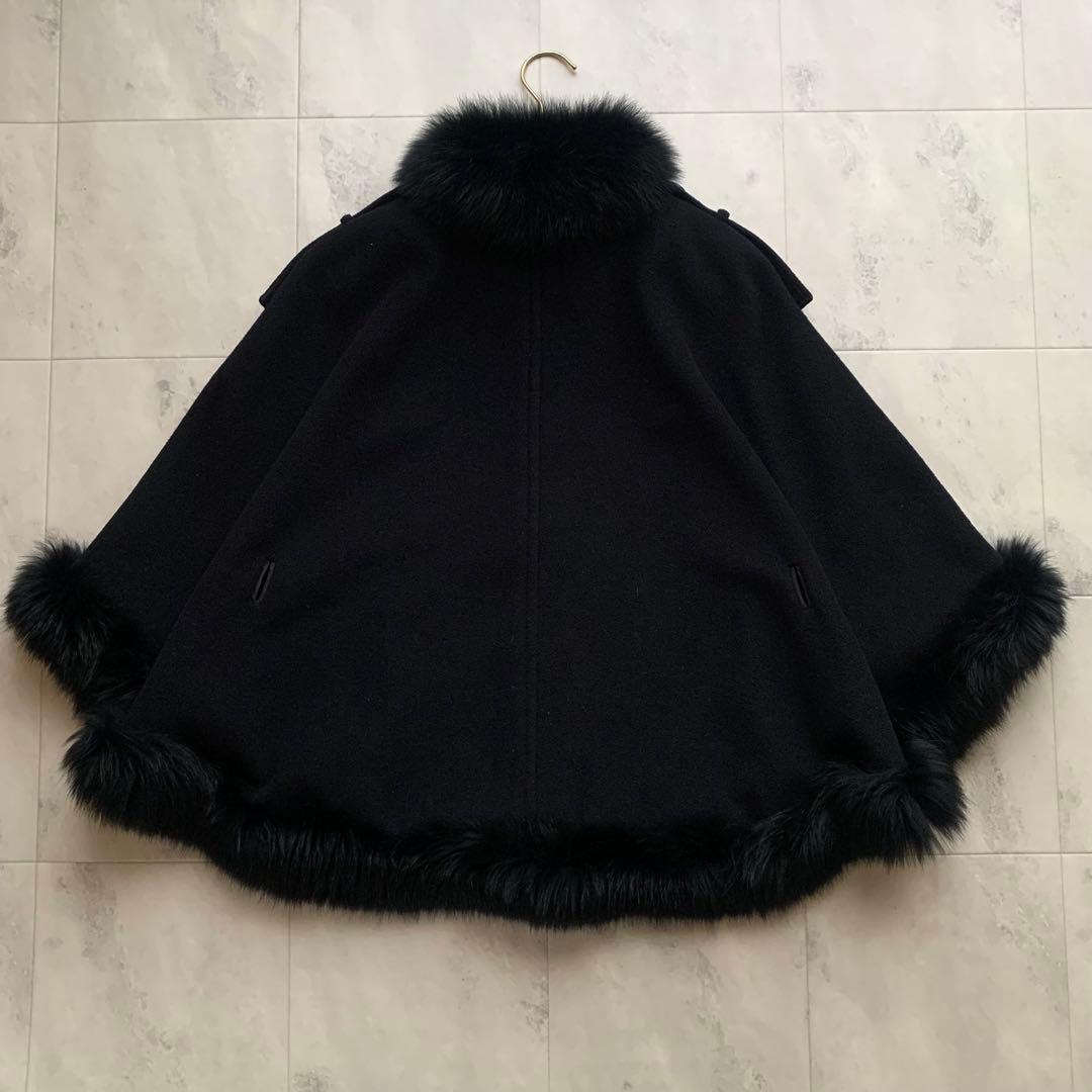 美品♡エポカ アンゴラ混 ケープコート ポンチョ フォックスファー 40 黒