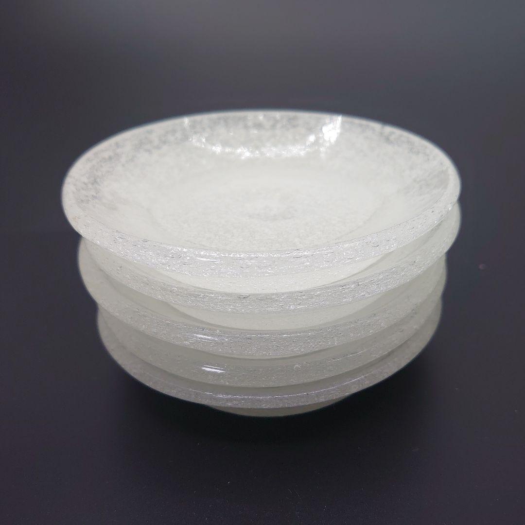 【倉敷ガラス】小谷眞三作 吹きガラス白の泡 小皿五客セット