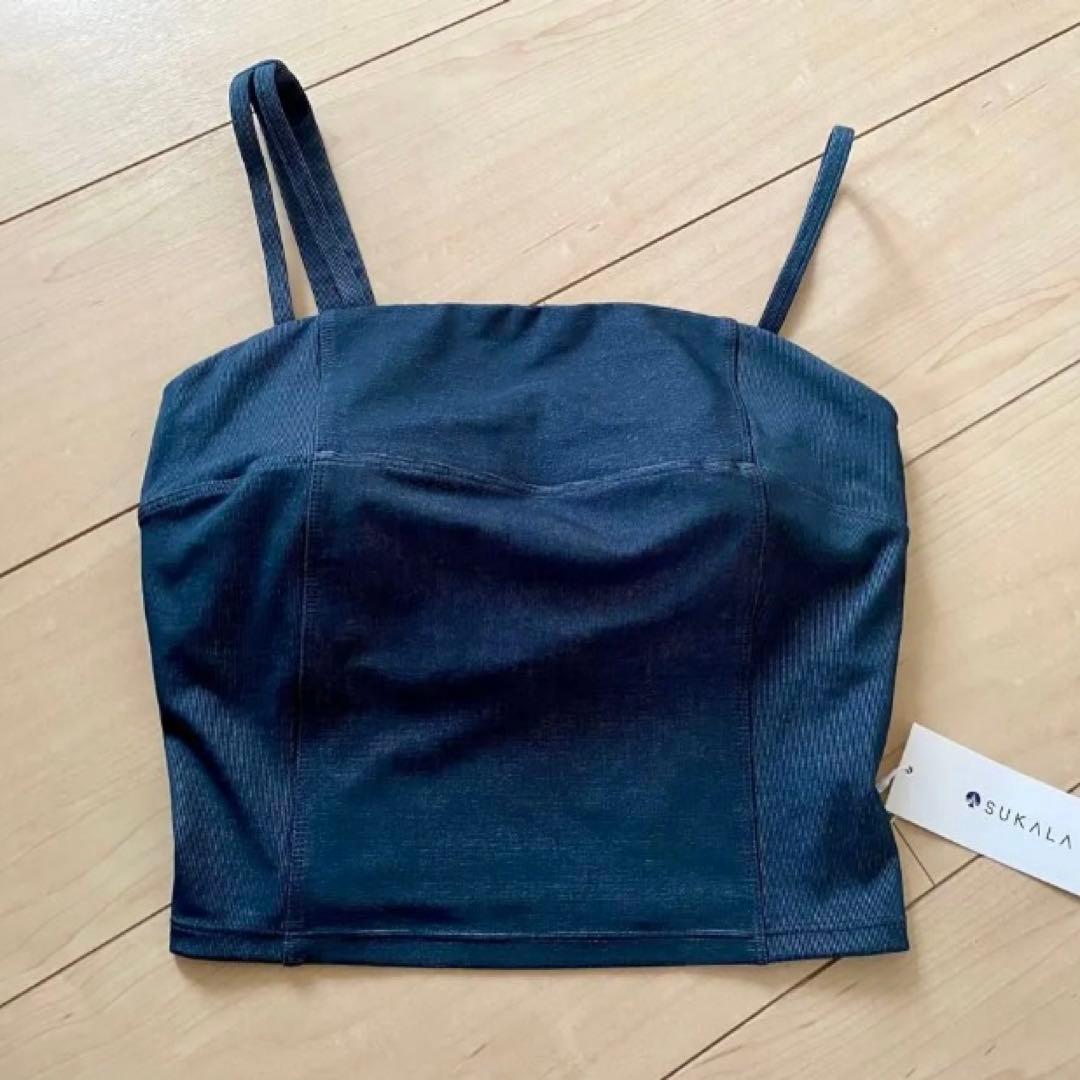 【SUKALA】新品リブデニムショートキャミソール Sネイビー　スカーラ　完売品