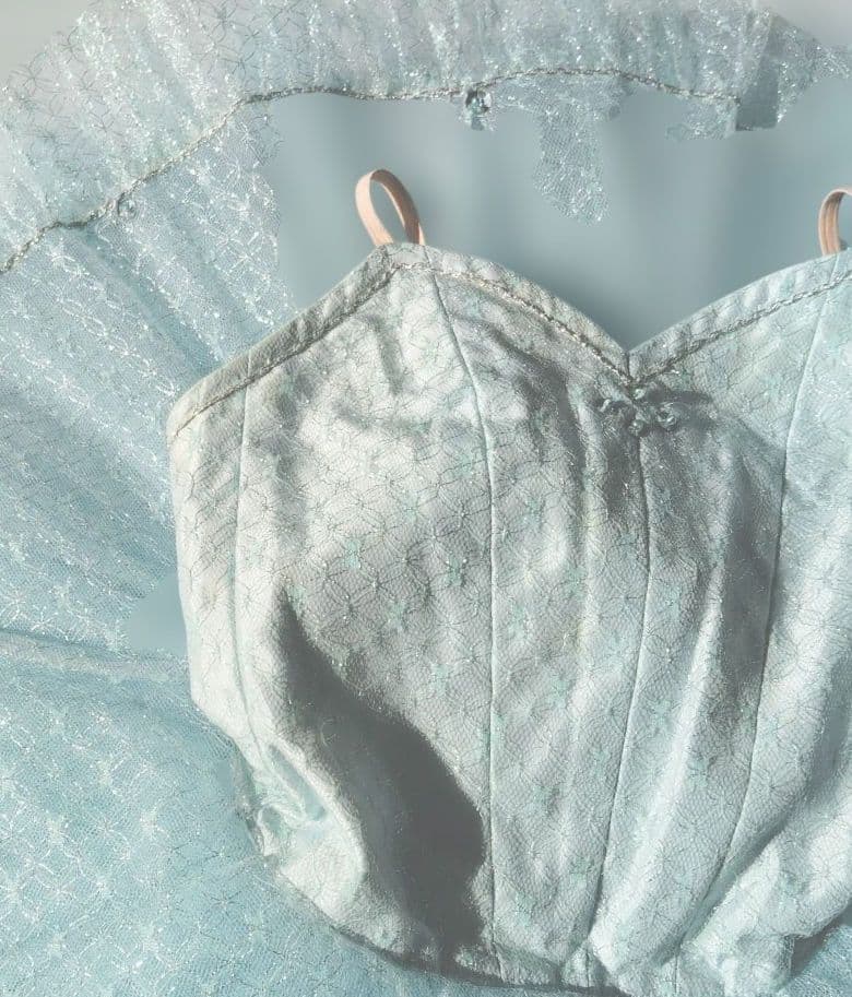 バレエ　2着まとめチュチュ　水色シルバーレース　袖、冠付　小学校3年生