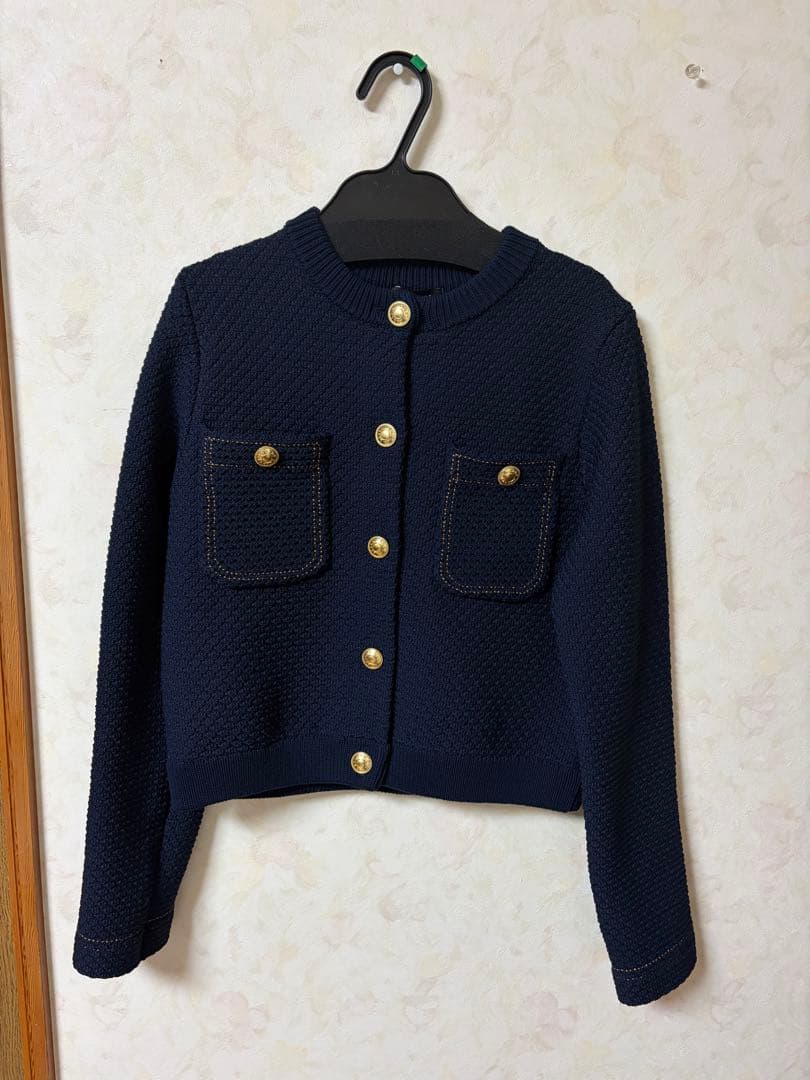 anuansノーカラーニットジャケット 　ネイビー S