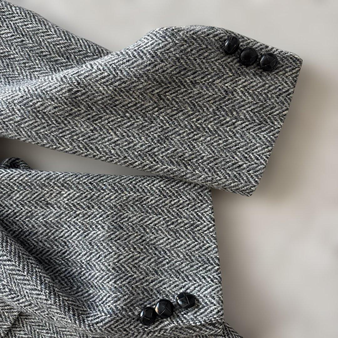 美品【ヘリンボーン 】アメリカ製　ハリスツイード　テーラードL 灰　毛　くるみB