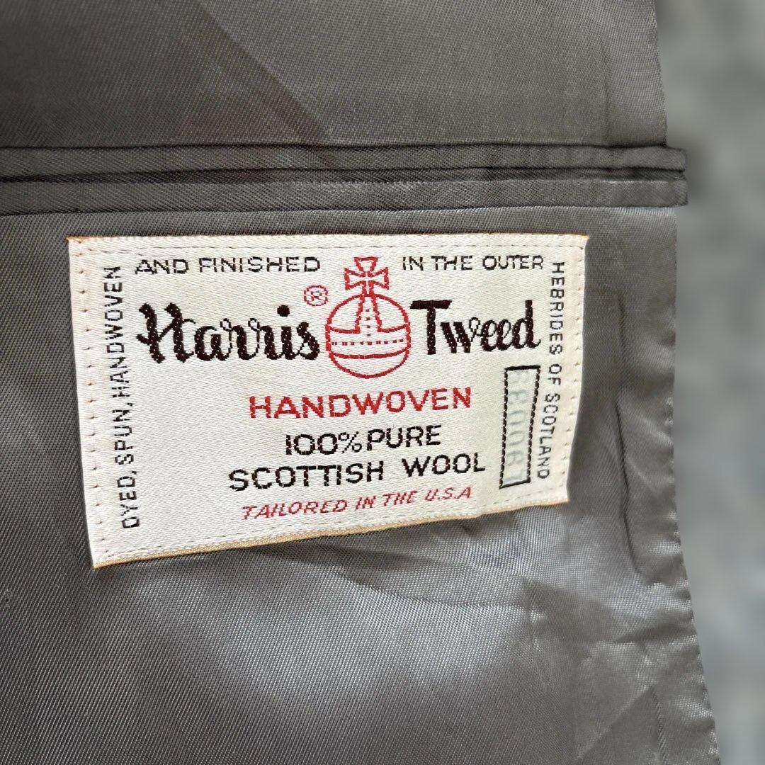 美品【ヘリンボーン 】アメリカ製　ハリスツイード　テーラードL 灰　毛　くるみB