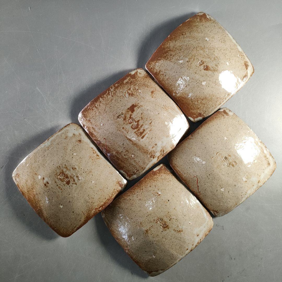 A1366-1/北大路魯山人写/祥山窯/美食道楽 色絵銀彩糸巻文四方皿5客/共箱