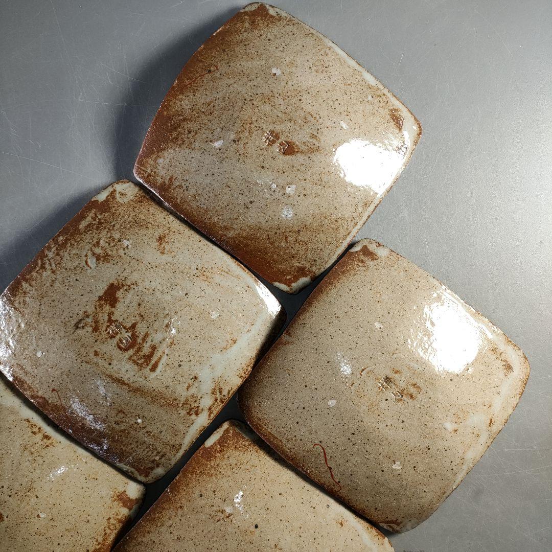 A1366-1/北大路魯山人写/祥山窯/美食道楽 色絵銀彩糸巻文四方皿5客/共箱