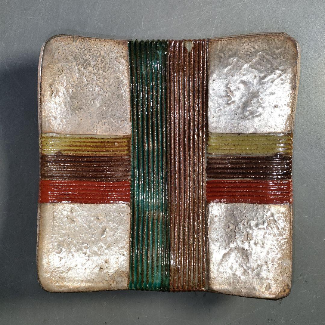 A1366-1/北大路魯山人写/祥山窯/美食道楽 色絵銀彩糸巻文四方皿5客/共箱