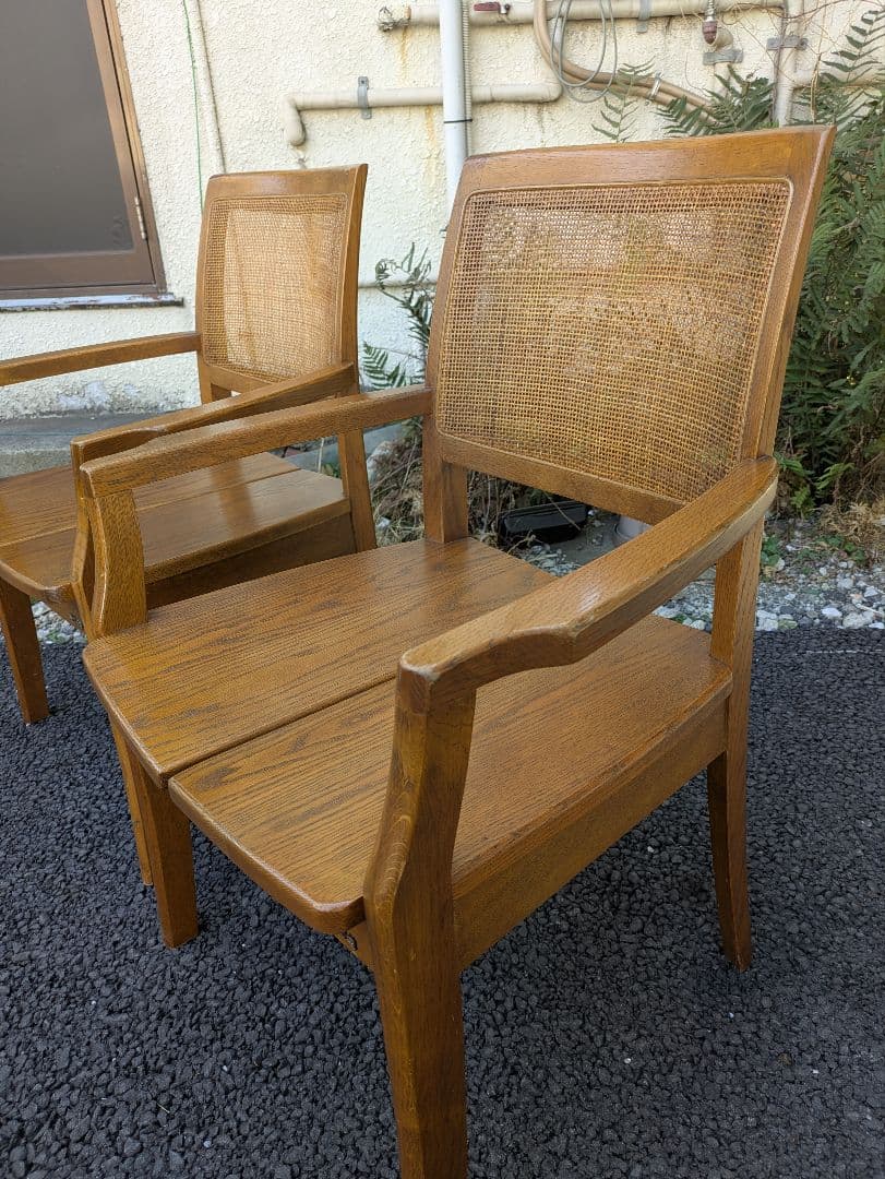 浜本工芸　ダイニングチェア　ラタン アームチェア ２脚セット