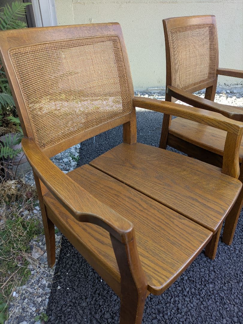 浜本工芸　ダイニングチェア　ラタン アームチェア ２脚セット