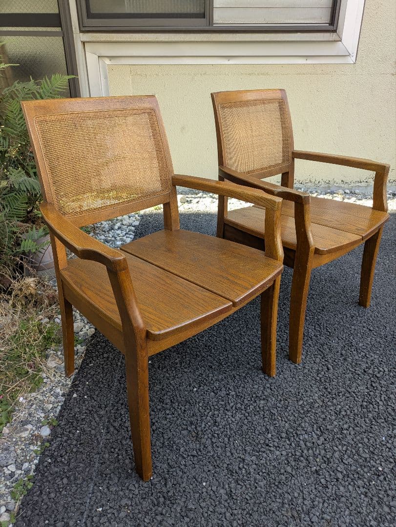 浜本工芸　ダイニングチェア　ラタン アームチェア ２脚セット