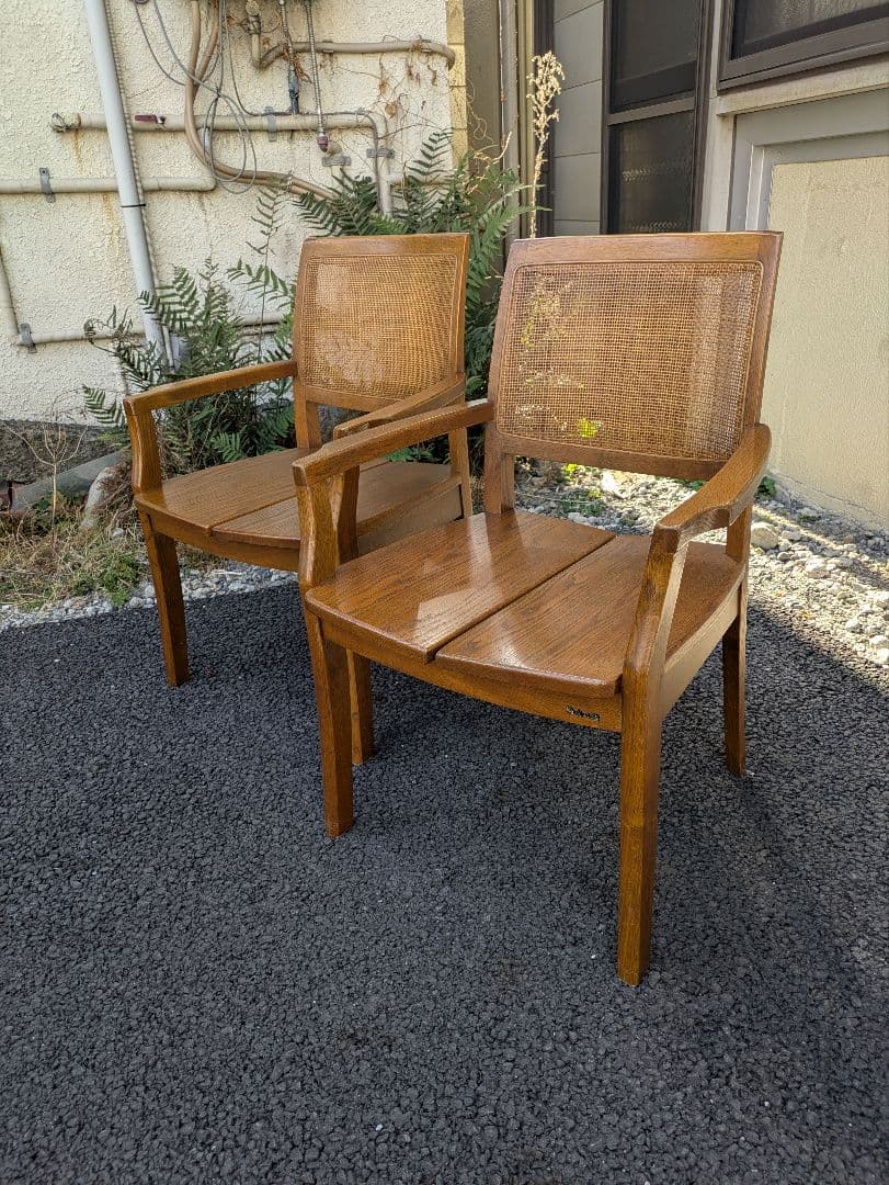 浜本工芸　ダイニングチェア　ラタン アームチェア ２脚セット
