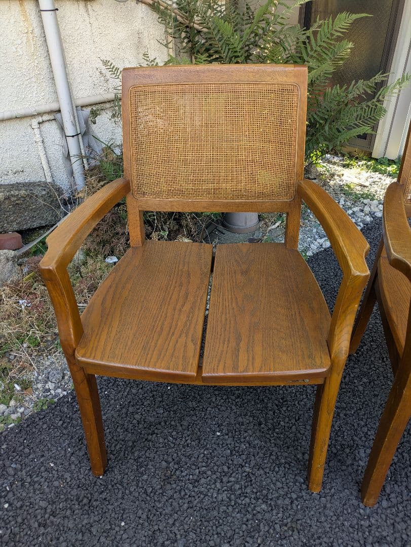 浜本工芸　ダイニングチェア　ラタン アームチェア ２脚セット