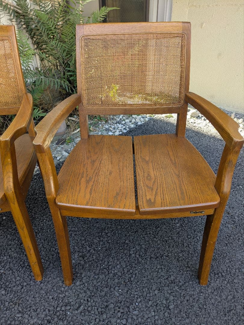 浜本工芸　ダイニングチェア　ラタン アームチェア ２脚セット