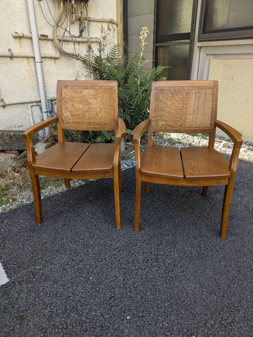 浜本工芸　ダイニングチェア　ラタン アームチェア ２脚セット