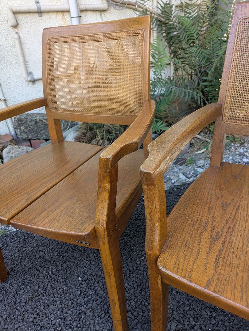 浜本工芸　ダイニングチェア　ラタン アームチェア ２脚セット