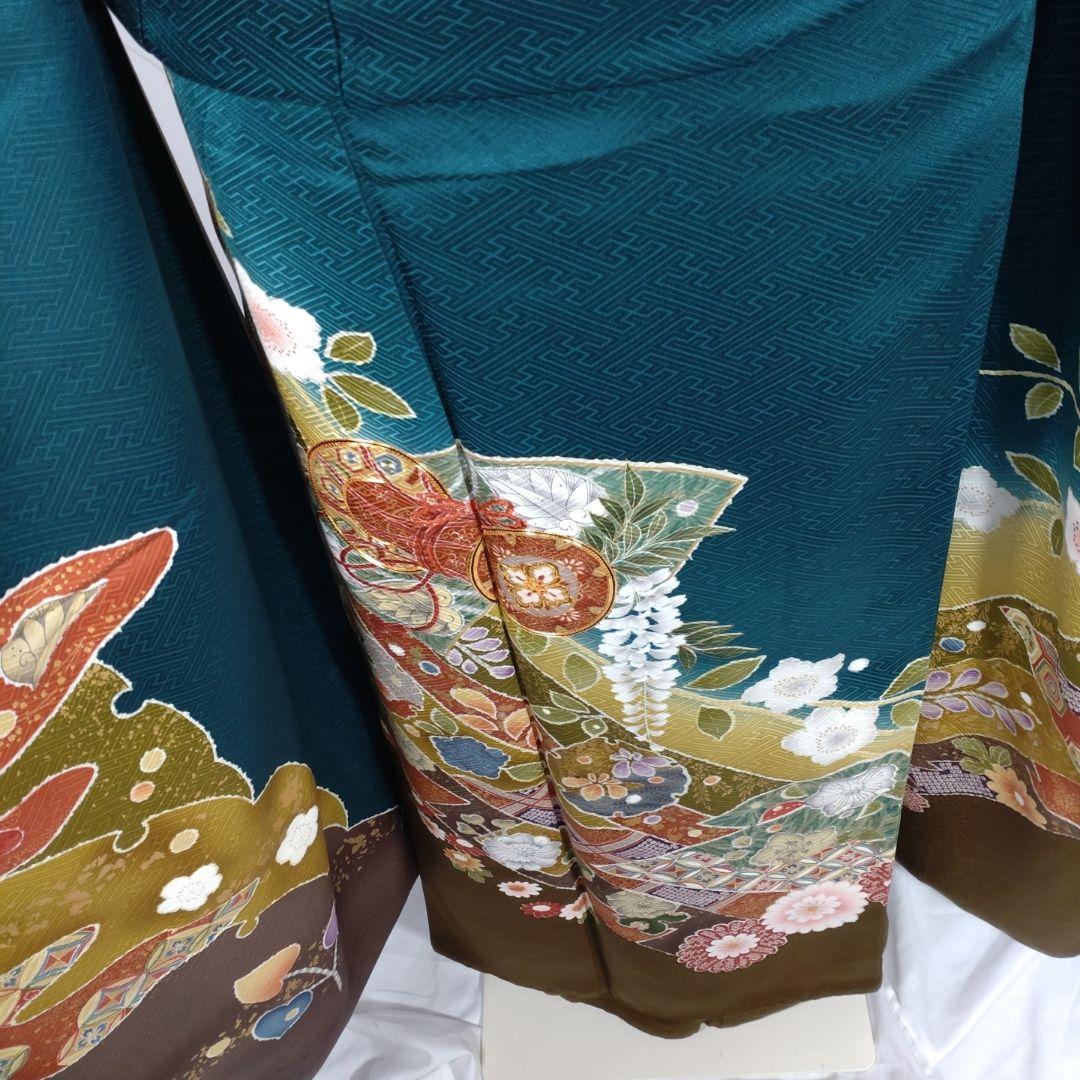 着物　g　振袖フルセット　振袖　駒刺繍　金彩　成人式　卒業式　緑