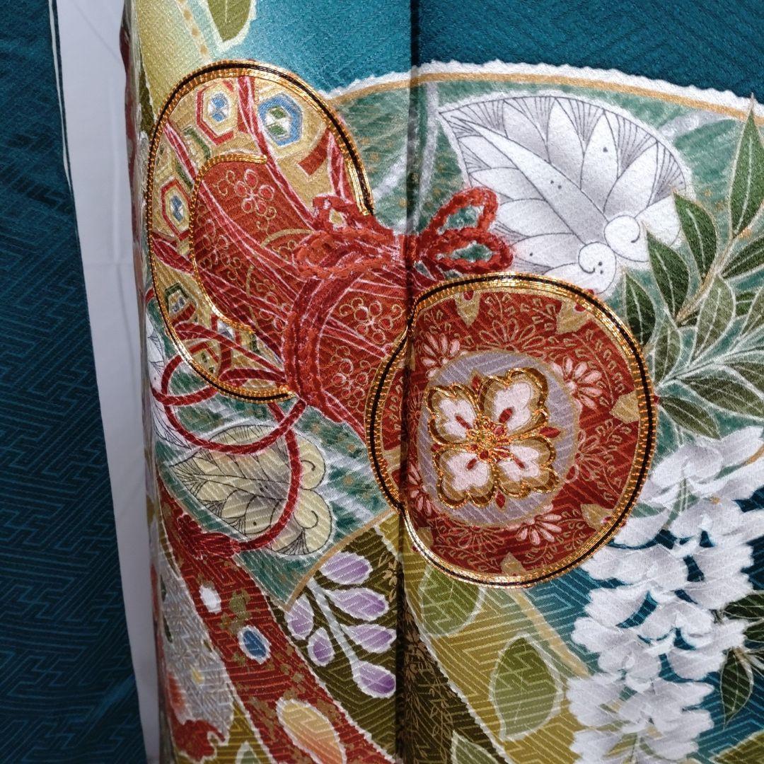 着物　g　振袖フルセット　振袖　駒刺繍　金彩　成人式　卒業式　緑