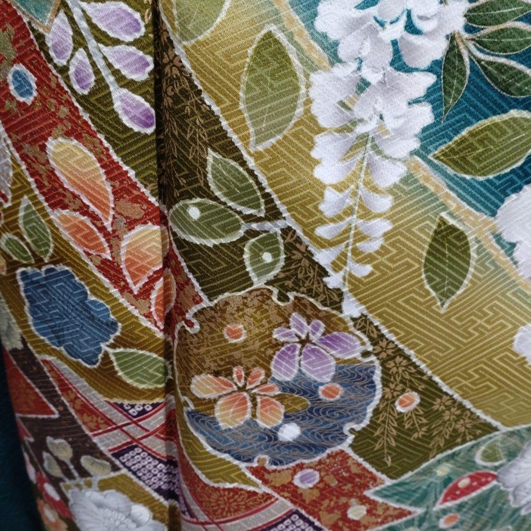 着物　g　振袖フルセット　振袖　駒刺繍　金彩　成人式　卒業式　緑
