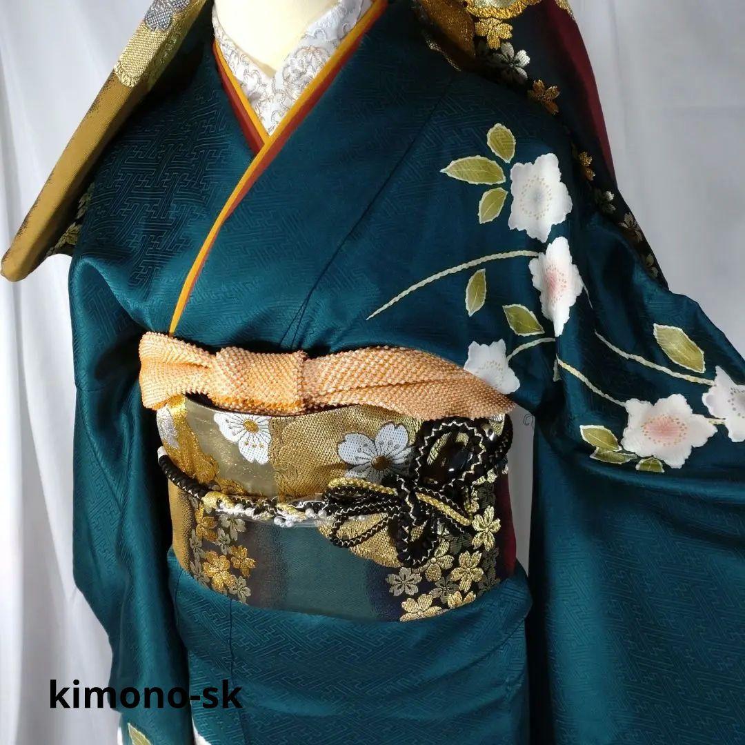 着物　g　振袖フルセット　振袖　駒刺繍　金彩　成人式　卒業式　緑