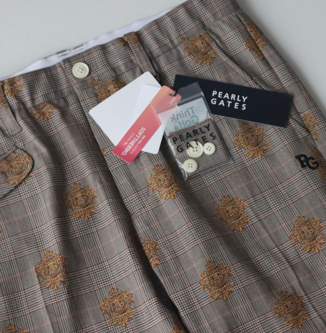 新品【パーリーゲイツ】ストレッチ エンブレムチェック柄 ロングパンツ 5(L)