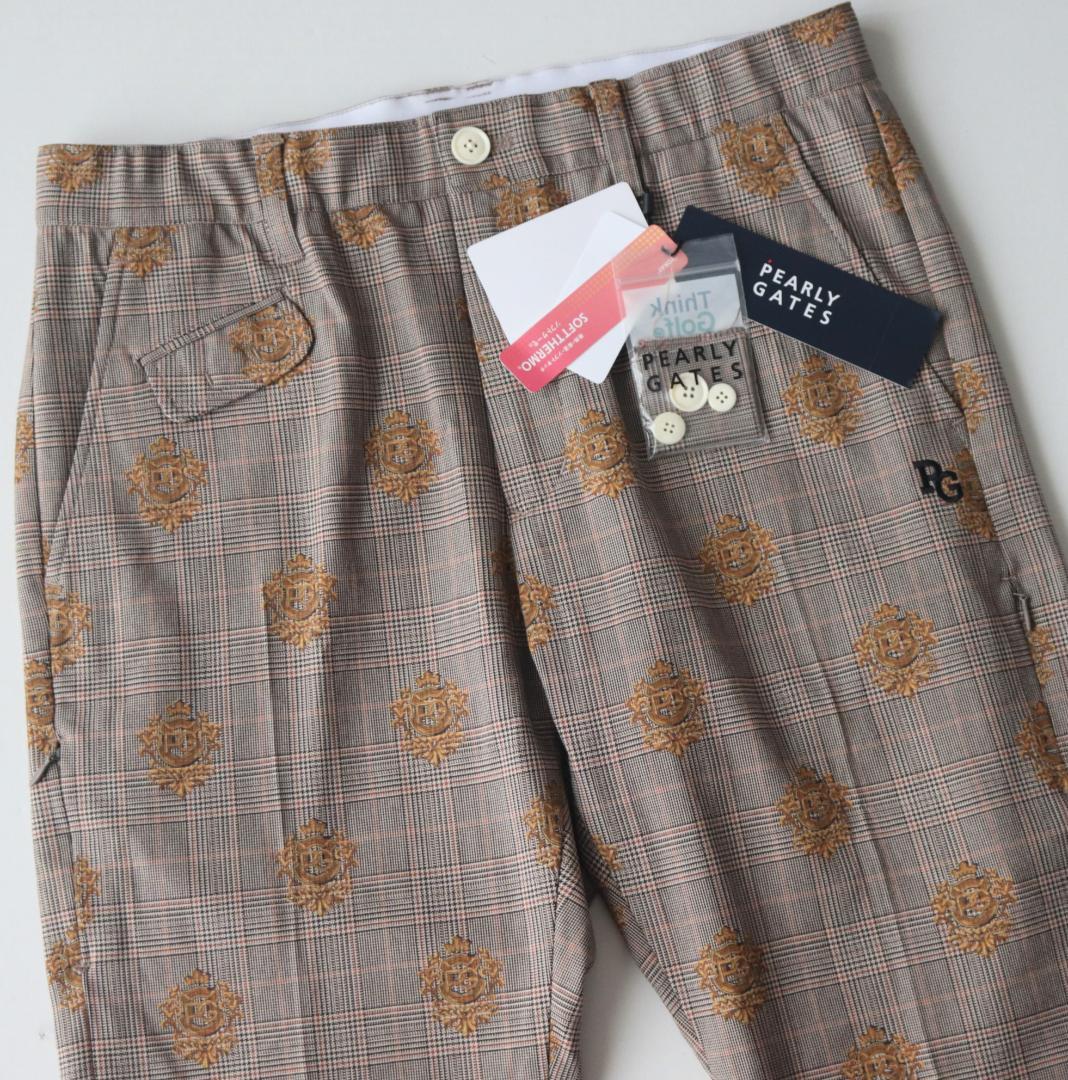 新品【パーリーゲイツ】ストレッチ エンブレムチェック柄 ロングパンツ 5(L)