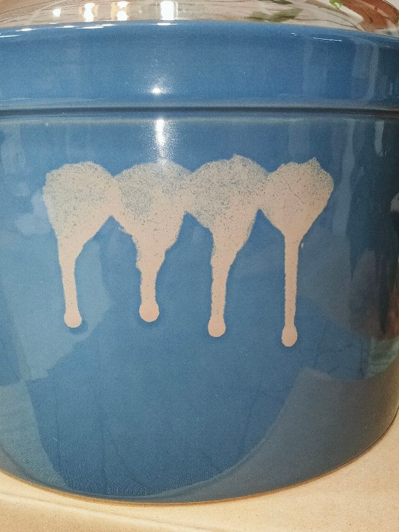 【レア・新品未使用・美品】常滑焼 久松窯 甕 6.5号 ガラス製ふた付き 藍色