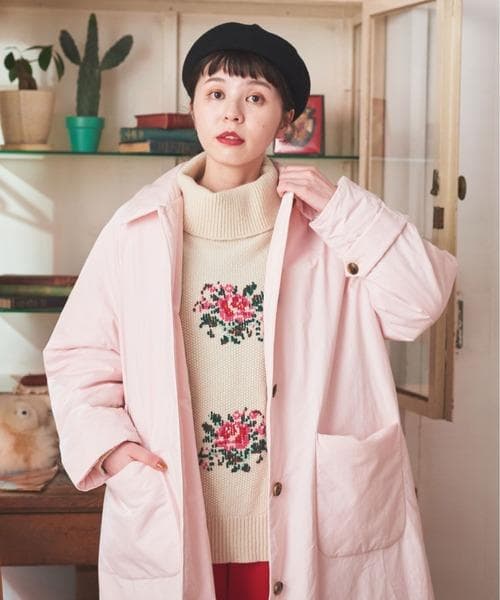 CHILD WOMAN 高密度ツイルステンカラーコート ピンク