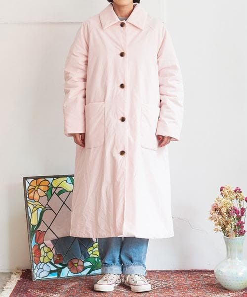 CHILD WOMAN 高密度ツイルステンカラーコート ピンク