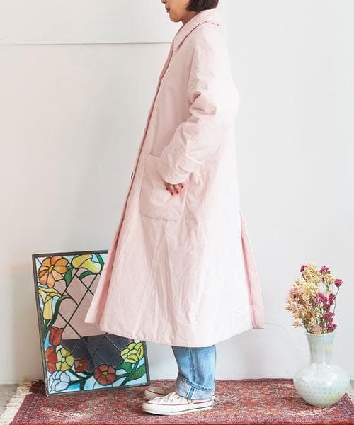 CHILD WOMAN 高密度ツイルステンカラーコート ピンク