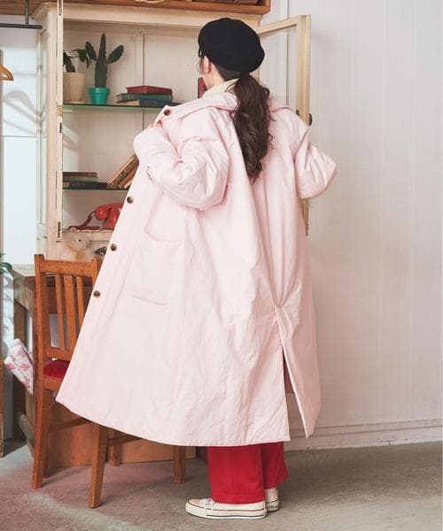 CHILD WOMAN 高密度ツイルステンカラーコート ピンク