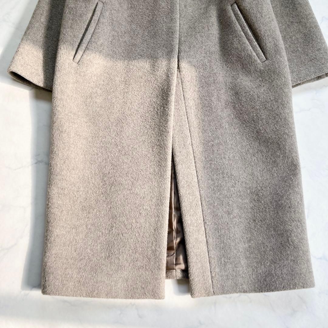 美品 IENA イエナ ラムウール ノーカラーロングコート ベージュ 36