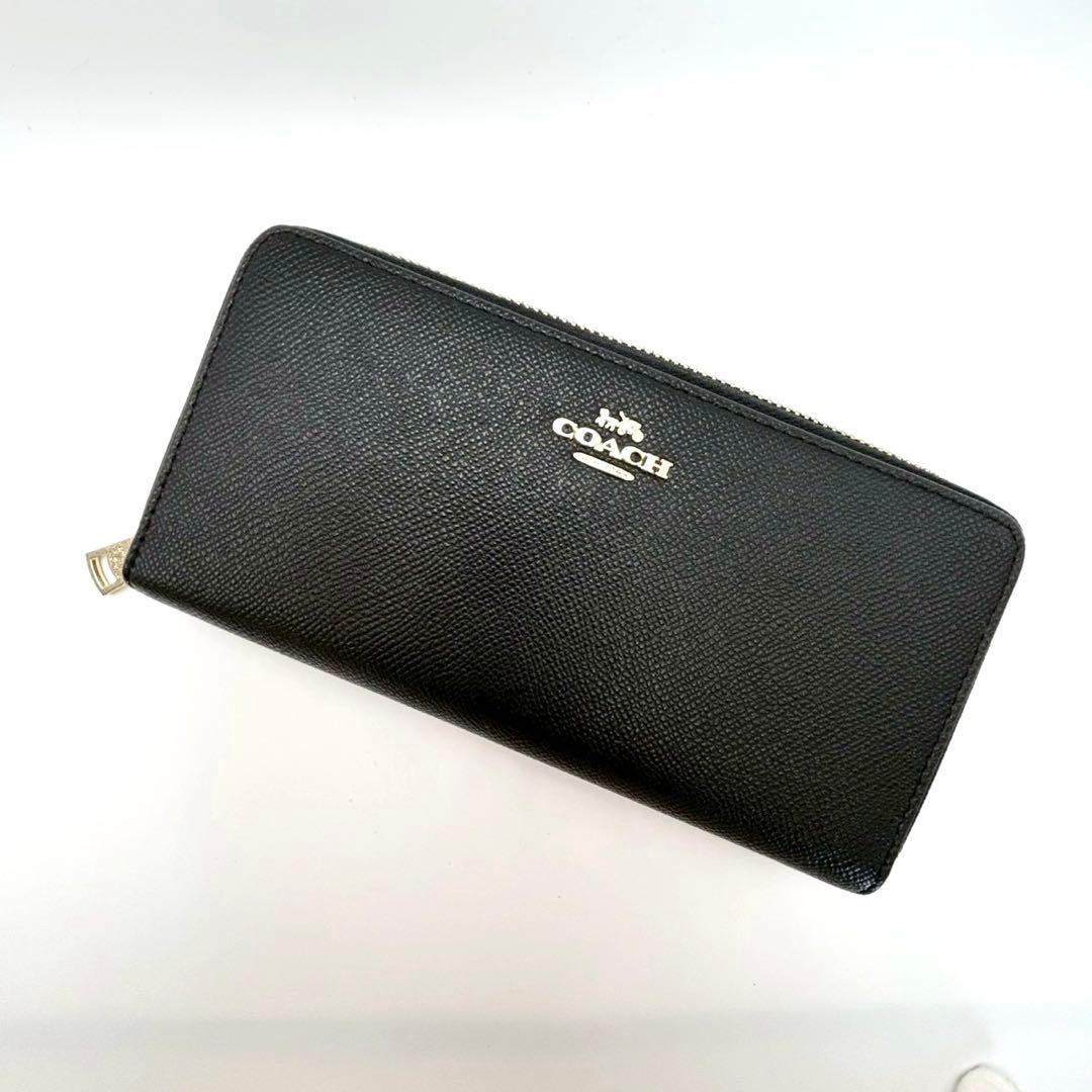 【超美品】COACH コーチ 長財布 ラウンドファスナー レザー ブラック