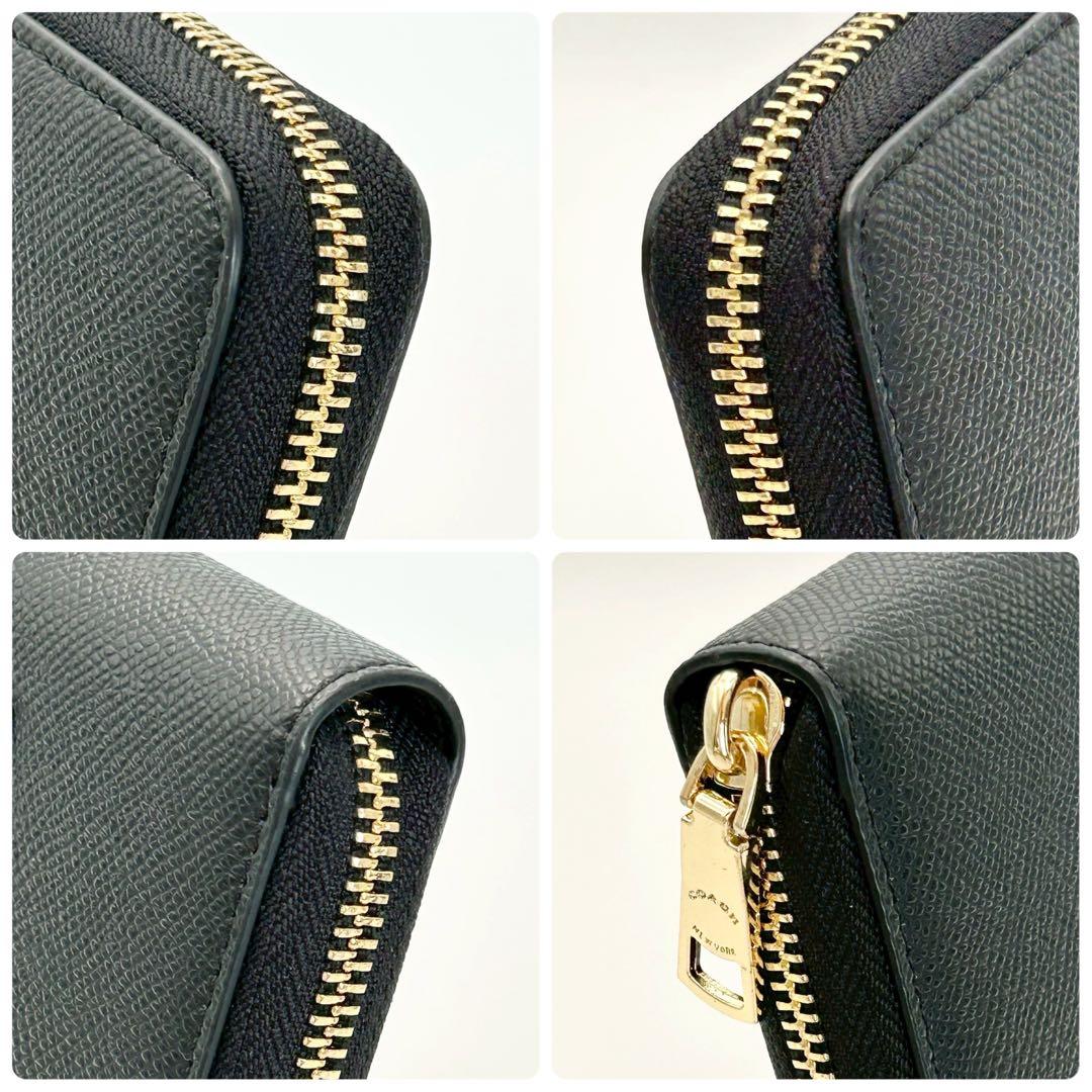 【超美品】COACH コーチ 長財布 ラウンドファスナー レザー ブラック