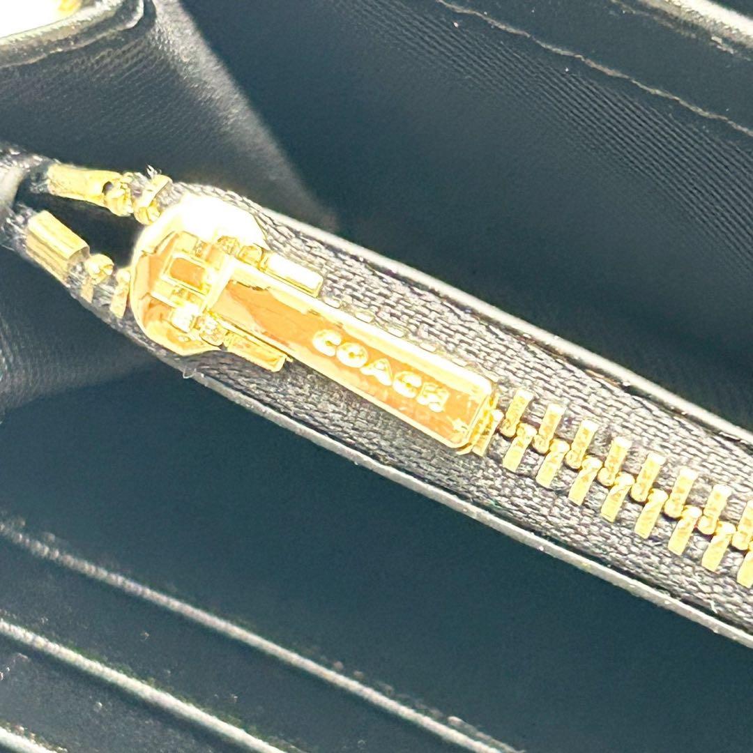 【超美品】COACH コーチ 長財布 ラウンドファスナー レザー ブラック