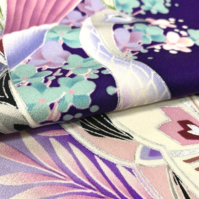 508z20〇ふくよかサイズ 振袖 銀彩 孔雀 紫〇美品 成人式 結婚式