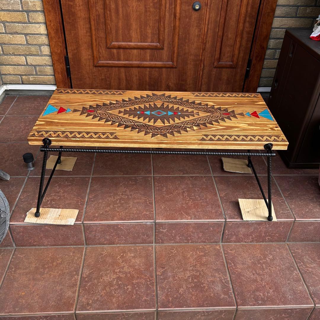 No.566 アイアンローテーブル オルテガテーブル　ネイティブ柄