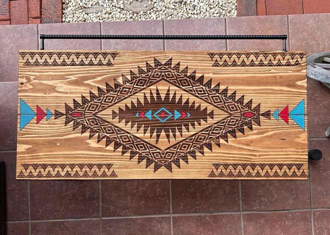 No.566 アイアンローテーブル オルテガテーブル　ネイティブ柄