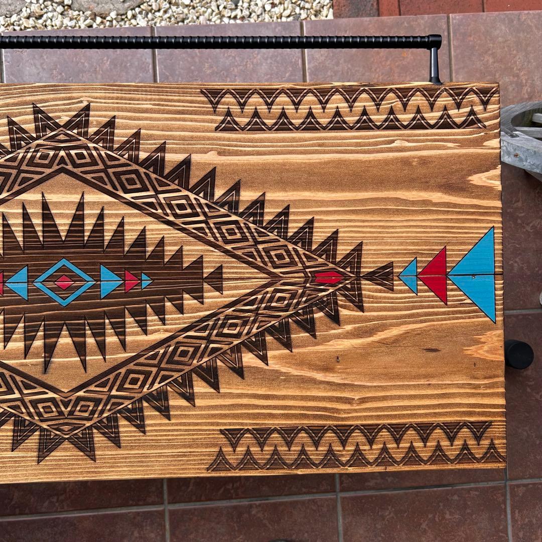 No.566 アイアンローテーブル オルテガテーブル　ネイティブ柄