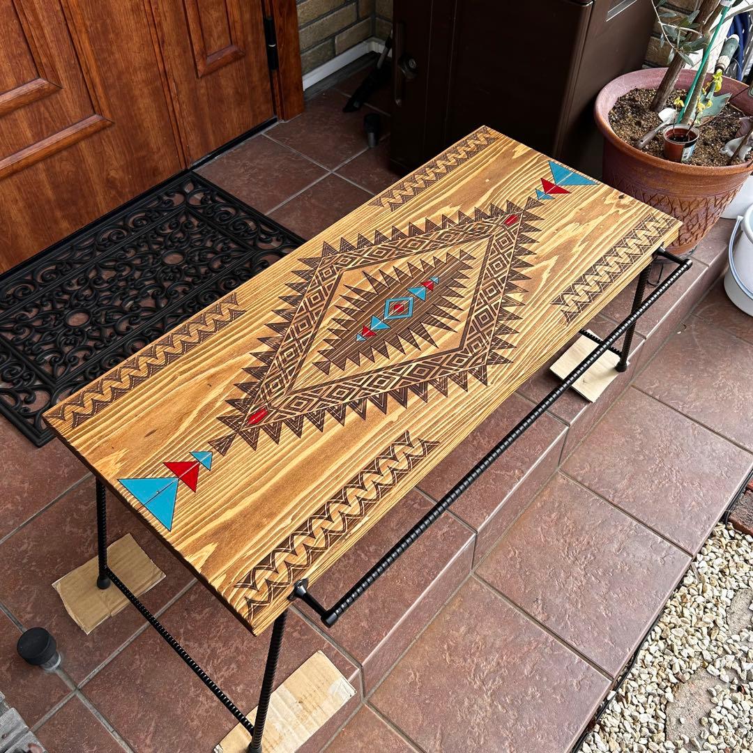 No.566 アイアンローテーブル オルテガテーブル　ネイティブ柄