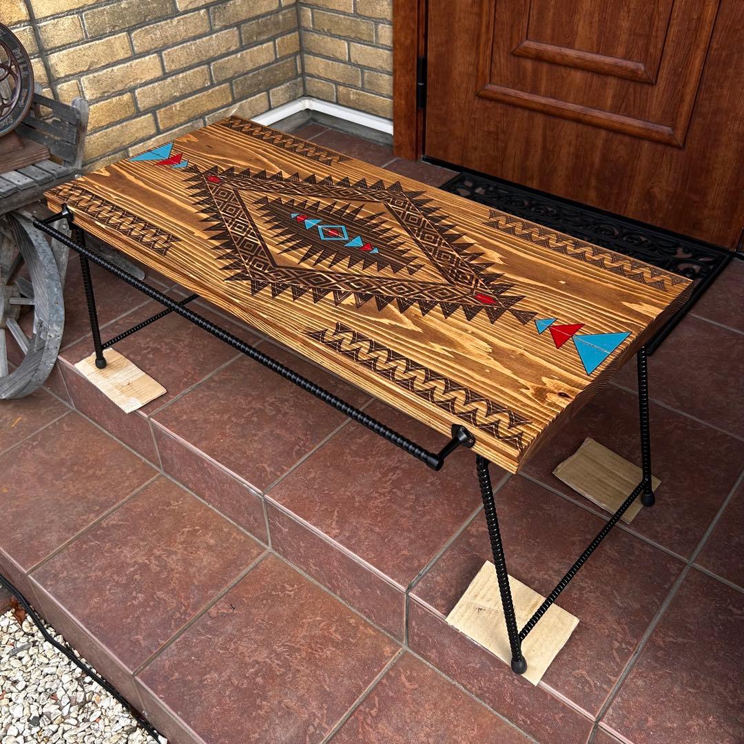 No.566 アイアンローテーブル オルテガテーブル　ネイティブ柄