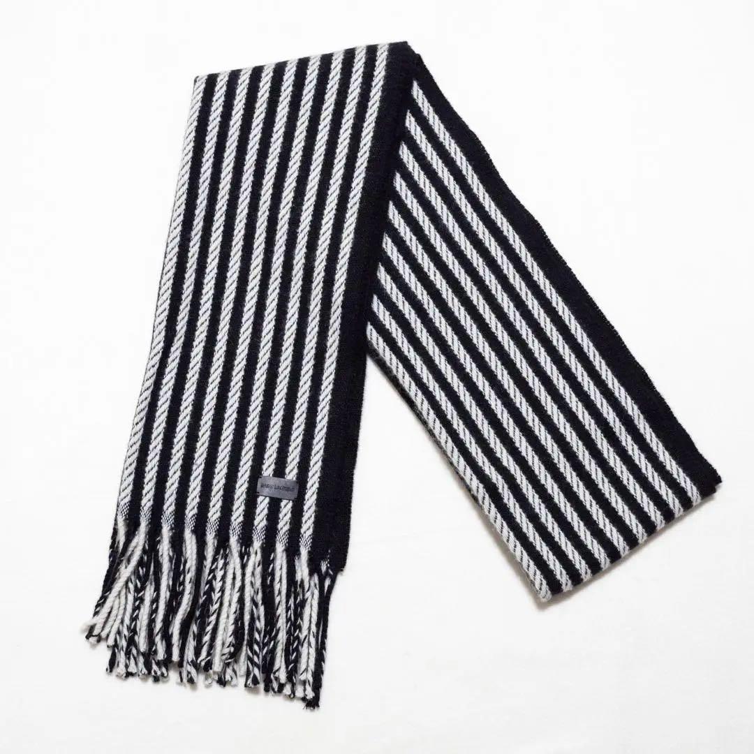 SAINT LAURENT メンズマフラー 白黒 ストライプ