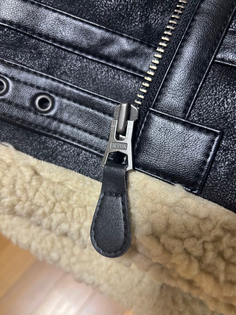 ALPHA ボア フェイクムートン フライトジャケット ブラック XL