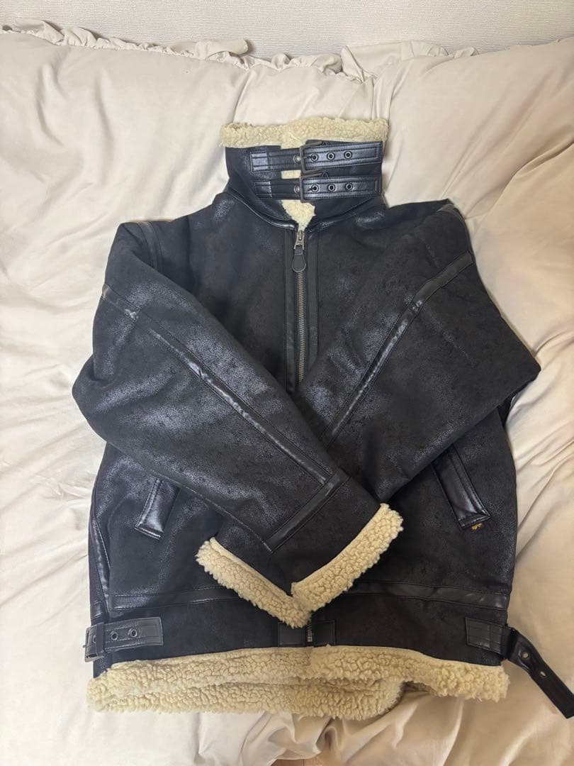 ALPHA ボア フェイクムートン フライトジャケット ブラック XL