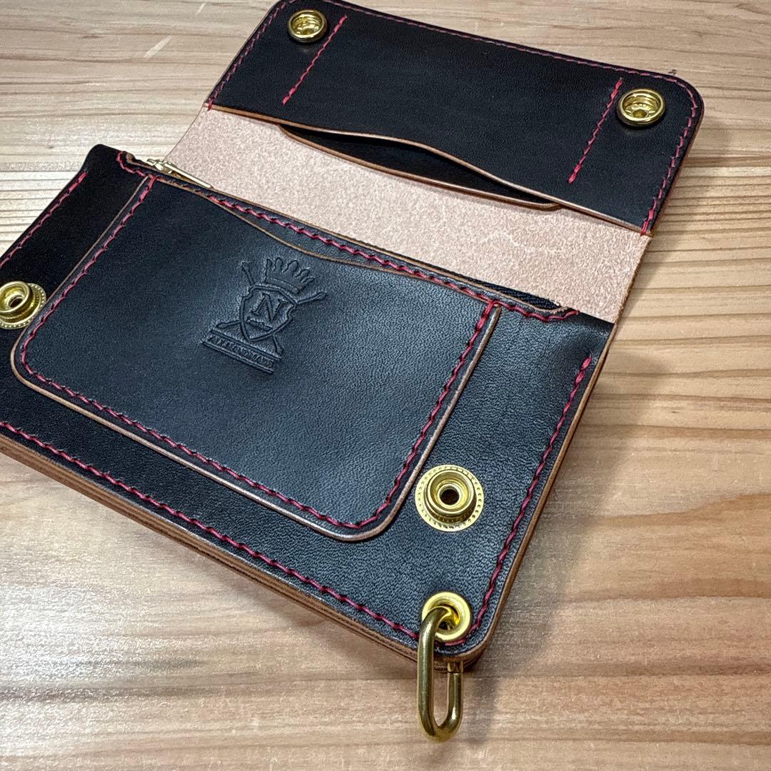 栃木レザー 丘染 ミドル トラッカーウォレット カスタム サドルレザー 真鍮