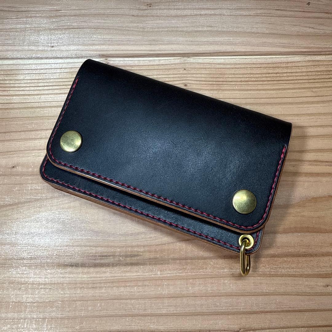 栃木レザー 丘染 ミドル トラッカーウォレット カスタム サドルレザー 真鍮