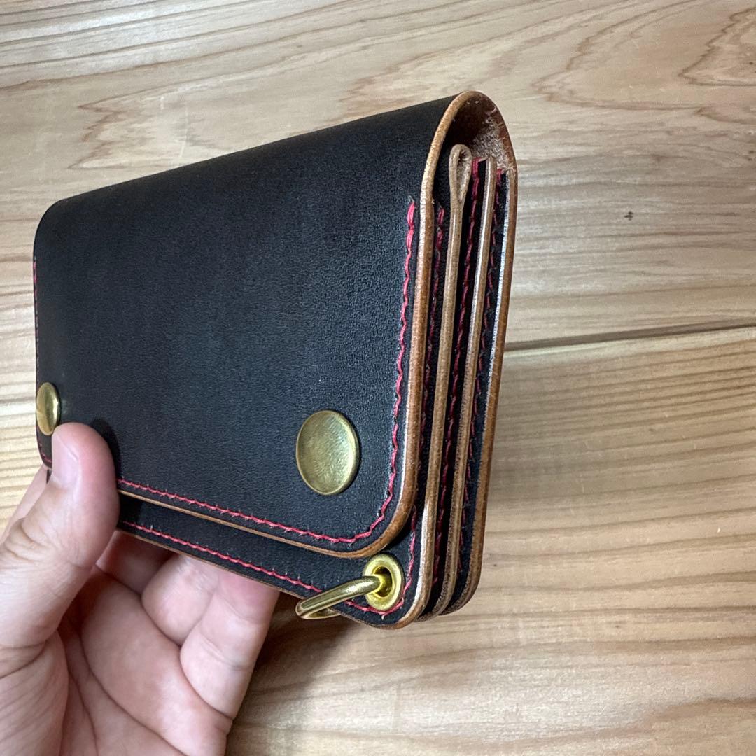 栃木レザー 丘染 ミドル トラッカーウォレット カスタム サドルレザー 真鍮